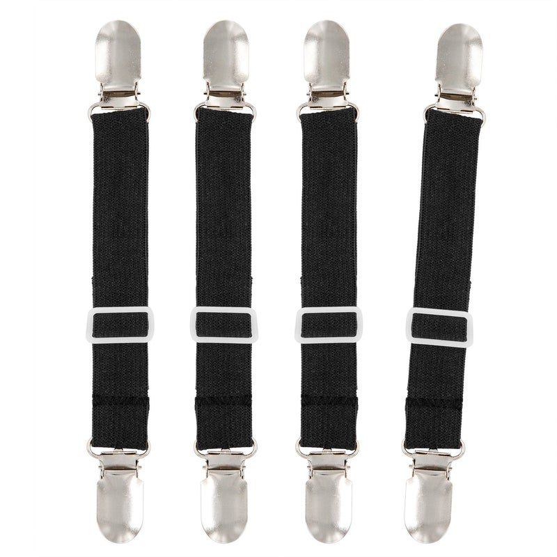 BetyBedy 4Pcs Adjustable Bed Sheet Fasteners Suspenders, Elastic Sheet Band Straps Clips, Cover Grippers Suspenders Holder for Mattress Pad Cover, Sofa Cushion (Black) - Image 4