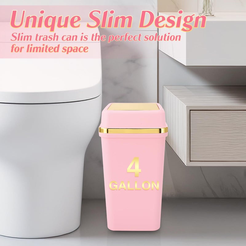 WSBArt Bathroom Trash Can with Lid 4 Gallon Pink Trash Can Bedroom Trash Can Small Garbage Can with 300 Counts Trash Bags for Small Bathroom Bedroom Office - Image 3