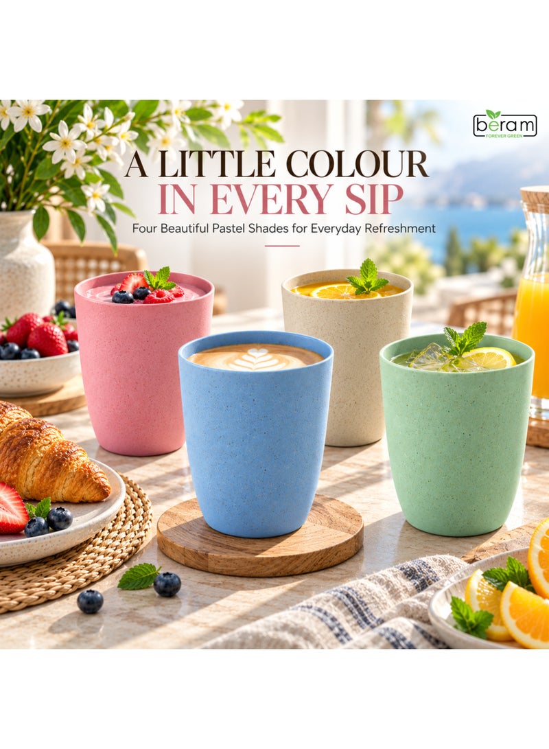 Beram Wheat Straw Cups Set of 4, 350ml, Biodegradable, Eco-Friendly Drinking Glasses, Unbreakable & Lightweight Tumblers, BPA-Free, Stackable Cups for Coffee, Tea, Juice, and Water, Reusable Tumbler Set - Image 2