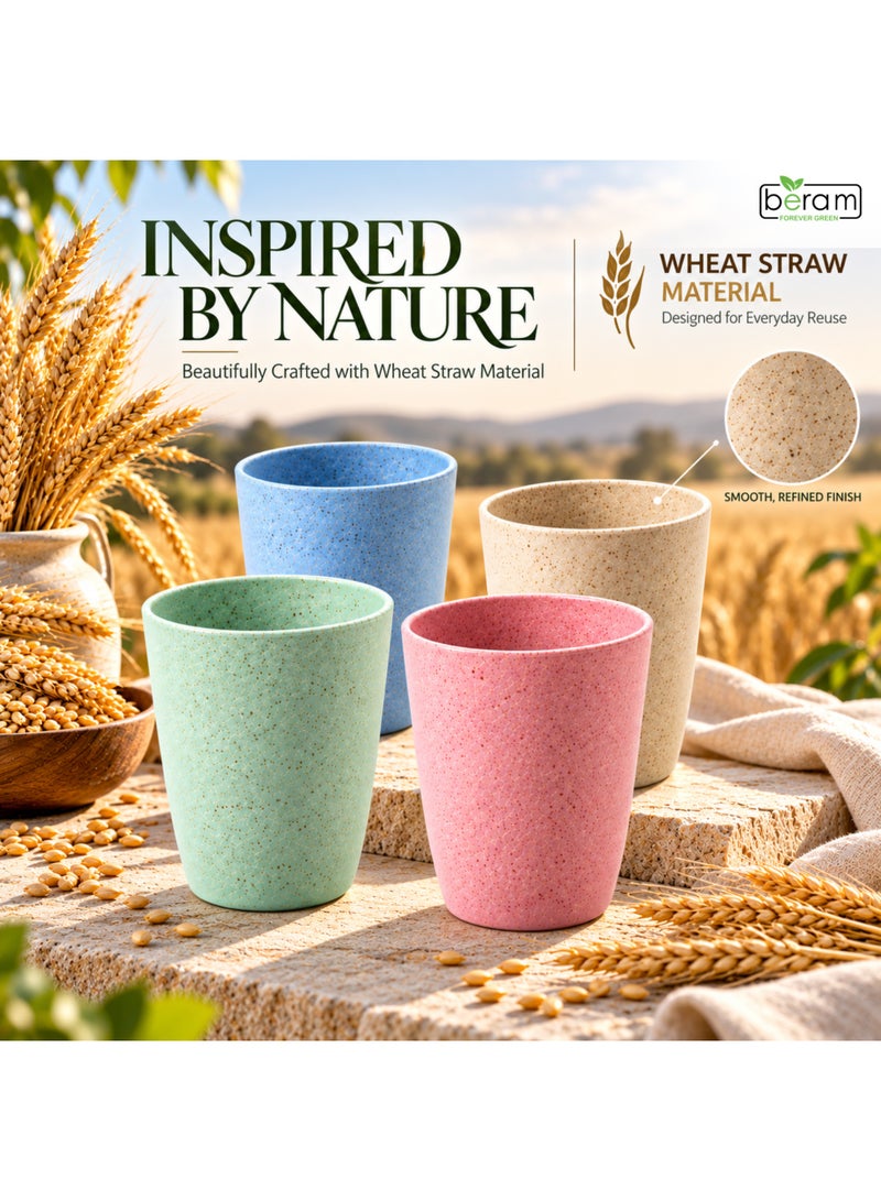 Beram Wheat Straw Cups Set of 4, 350ml, Biodegradable, Eco-Friendly Drinking Glasses, Unbreakable & Lightweight Tumblers, BPA-Free, Stackable Cups for Coffee, Tea, Juice, and Water, Reusable Tumbler Set - Image 4