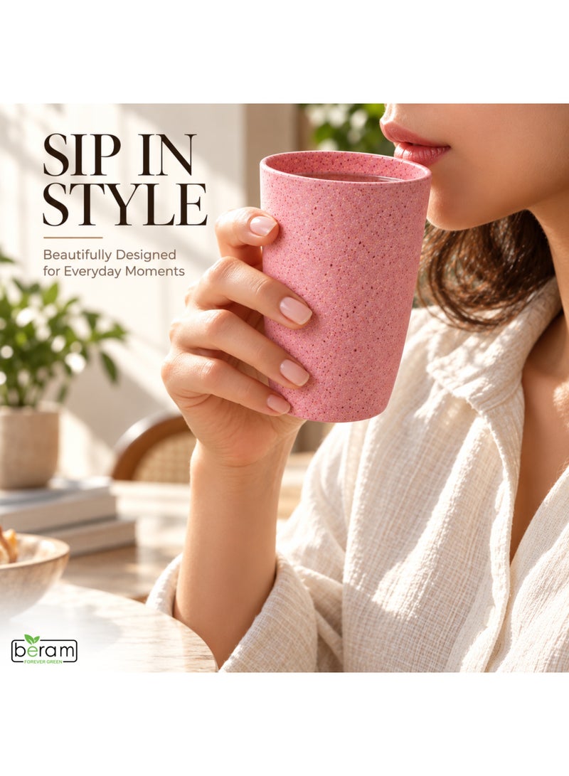Beram Wheat Straw Cups Set of 4, 350ml, Biodegradable, Eco-Friendly Drinking Glasses, Unbreakable & Lightweight Tumblers, BPA-Free, Stackable Cups for Coffee, Tea, Juice, and Water, Reusable Tumbler Set - Image 5