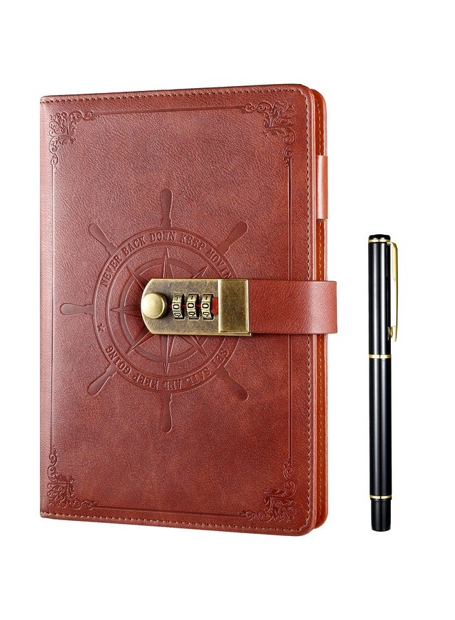 Kesote Diary With Lock, Refillable Journal With Lock Diary Organizer With Pen, Vintage Faux Leather A5 College Ruled Lined Pages Locking Journal Notebook - Image 1