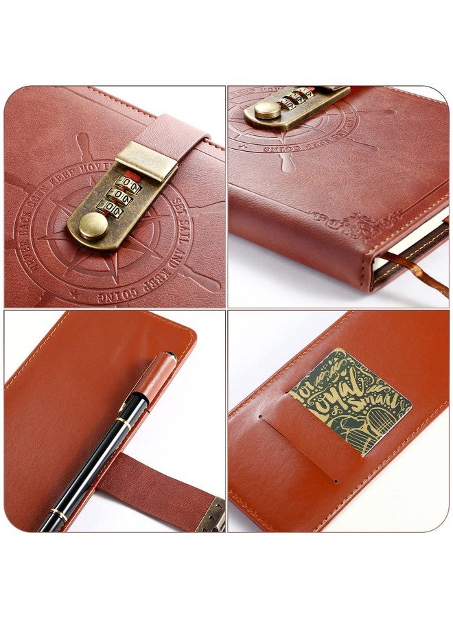 Kesote Diary With Lock, Refillable Journal With Lock Diary Organizer With Pen, Vintage Faux Leather A5 College Ruled Lined Pages Locking Journal Notebook - Image 4