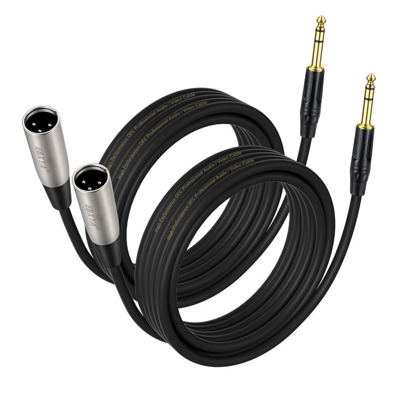 EBXYA كابل ميكروفون متوازن ذكر XLR إلى 1/4" TRS بطول 6 أقدام، XLR إلى جاك 6.35، عبوتين - Image 1
