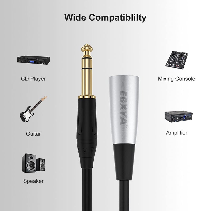 EBXYA كابل ميكروفون متوازن ذكر XLR إلى 1/4" TRS بطول 6 أقدام، XLR إلى جاك 6.35، عبوتين - Image 4
