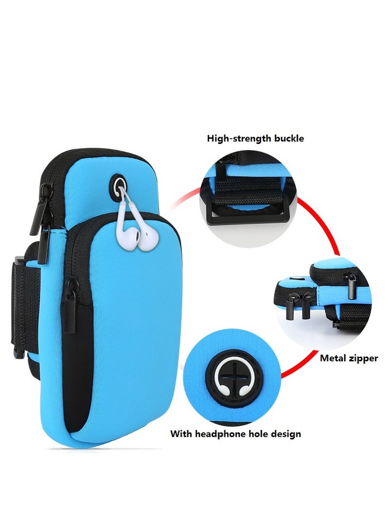 Generic Arm Bag Universal Waterproof Multifunctional Double Pouch Sports Armband with Earphone Hole fit All Below 6 Inch Cellphone for Running, Gym, Outdoor, Workout  - Image 2