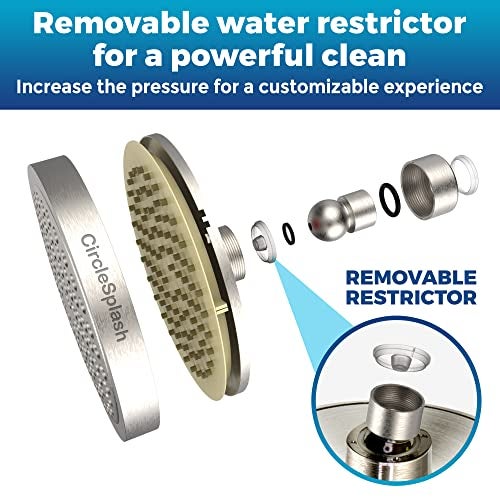 CircleSplash High Pressure Shower Head - Anti-Clogging Silicone Nozzles - 2.5 GPM Removable Restrictor - Easy to Clean Adjustable Replacement - easy to install with Plumbers Tape - 6 inch - Brushed Nickel Finish - Image 4