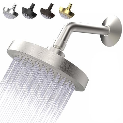 CircleSplash High Pressure Shower Head - Anti-Clogging Silicone Nozzles - 2.5 GPM Removable Restrictor - Easy to Clean Adjustable Replacement - easy to install with Plumbers Tape - 6 inch - Brushed Nickel Finish - Image 1