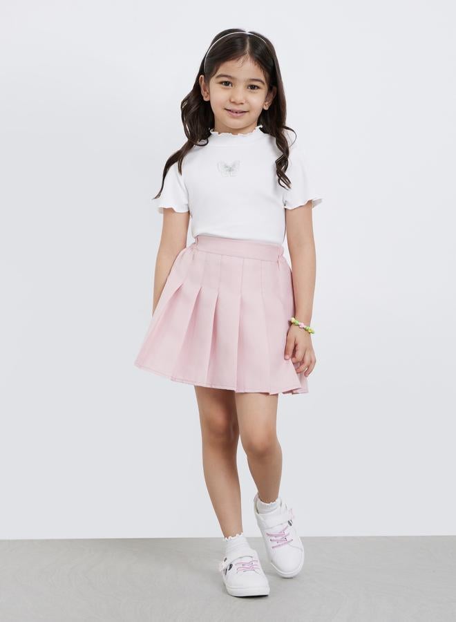 ستايلي تيشيرت بناتي أبيض مضلع بياقة عالية - Image 2