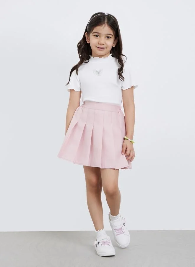 Styli Styli Girls Off White Ribbed High Neck T-Shirt