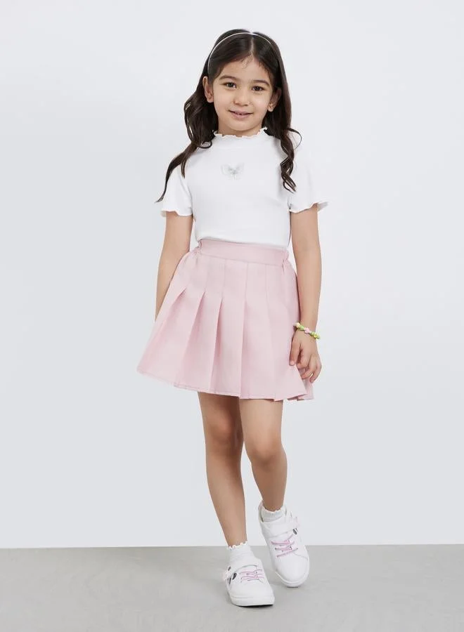 Styli Styli Girls Off White Ribbed High Neck T-Shirt