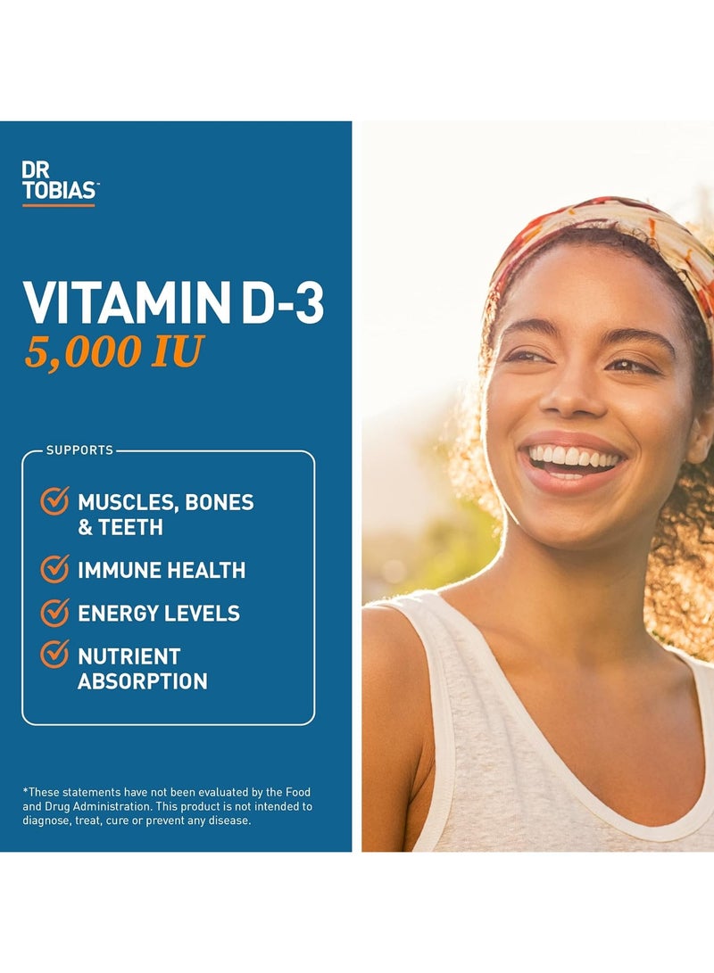 Dr. Tobias Vitamin D-3 5000 IU, 90 Vegetable Capsules, 90 Day Supply, supports immnue health, supports jointand bone health, benefits of natural sunlight, pairs well with our vit. c - Image 3