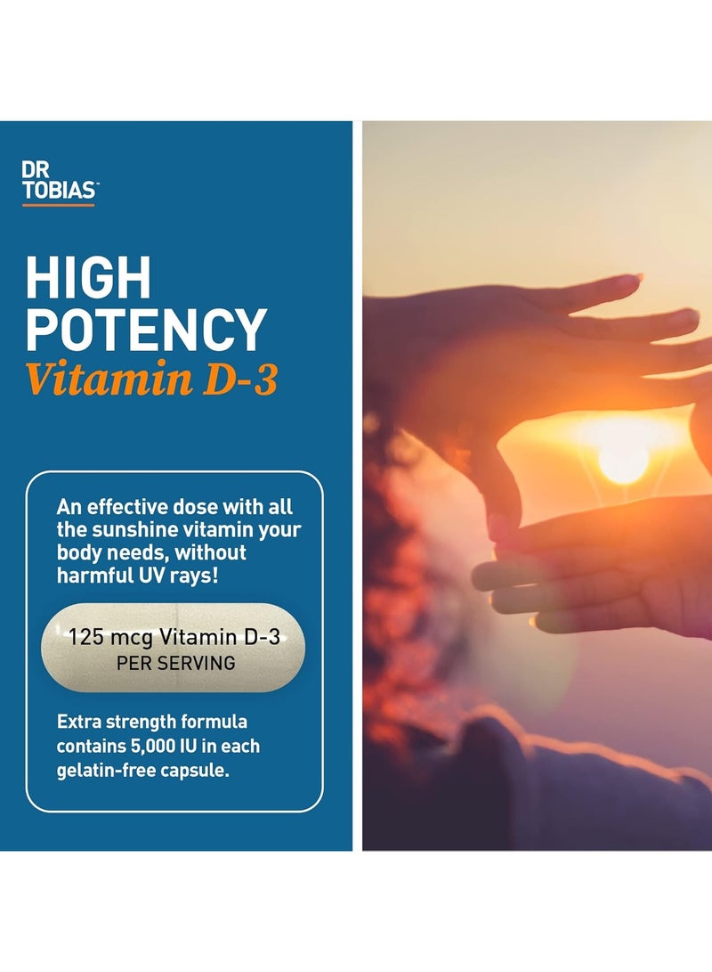 Dr. Tobias Vitamin D-3 5000 IU, 90 Vegetable Capsules, 90 Day Supply, supports immnue health, supports jointand bone health, benefits of natural sunlight, pairs well with our vit. c - Image 2