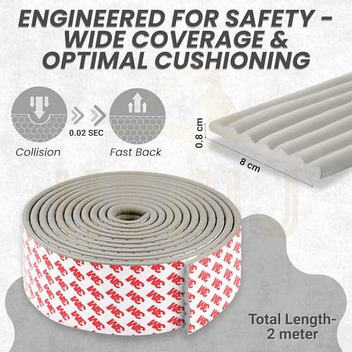HENIJ Soft Extra Dense Furniture Table Wall Edge Protectors Foam Baby | Safety Bumper Guard Protector, Table Protection Strip, Kids Safety Corner Strip (6.5 Ft Long, 8 CM Wide, Grey, Pack of 1) - Image 2