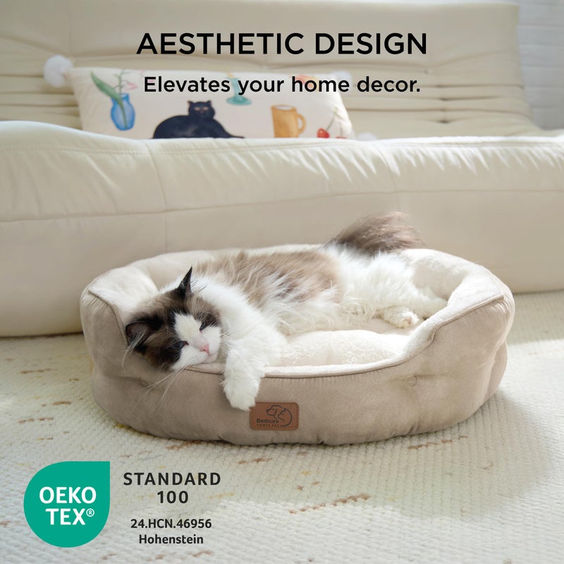 Bedsure Dog Beds for Small Dogs - Round Cat Beds for Indoor Cats, Washable Pet Bed for Puppy and Kitten with Slip-Resistant Bottom, 20 Inches, Camel - Image 5