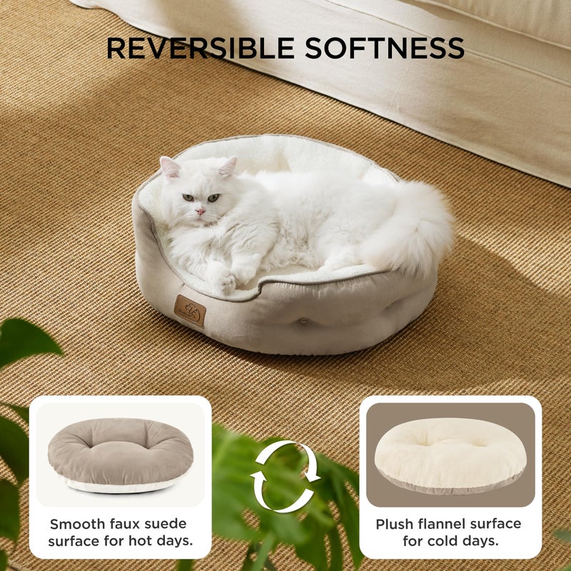 Bedsure Dog Beds for Small Dogs - Round Cat Beds for Indoor Cats, Washable Pet Bed for Puppy and Kitten with Slip-Resistant Bottom, 20 Inches, Camel - Image 2
