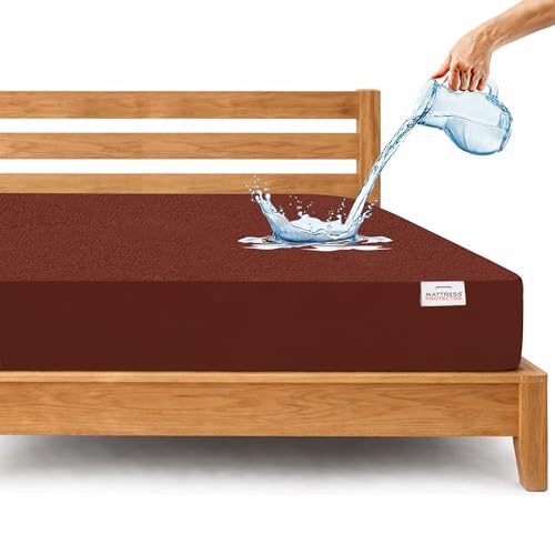 Mattress Protector King Size Premium Waterproof Cotton Feel Mattress Cover 72x78 Inches | Supersoft & Breathable Bed Protector Fitted Terry Cover| King Size Bed (6x6.5 feet, Fits Upto 10 Inch, Coffee) - Image 1