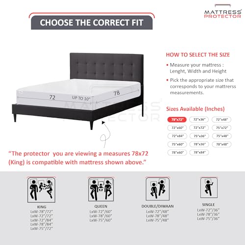 Mattress Protector King Size Premium Waterproof Cotton Feel Mattress Cover 72x78 Inches | Supersoft & Breathable Bed Protector Fitted Terry Cover| King Size Bed (6x6.5 feet, Fits Upto 10 Inch, Coffee) - Image 3
