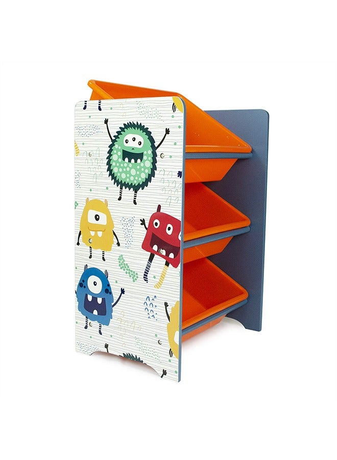 Home Canvas Home Canvas Crazy Monster Toy Storage 3Bins Organizer For Kids Play Room, Multicolor  - Image 1