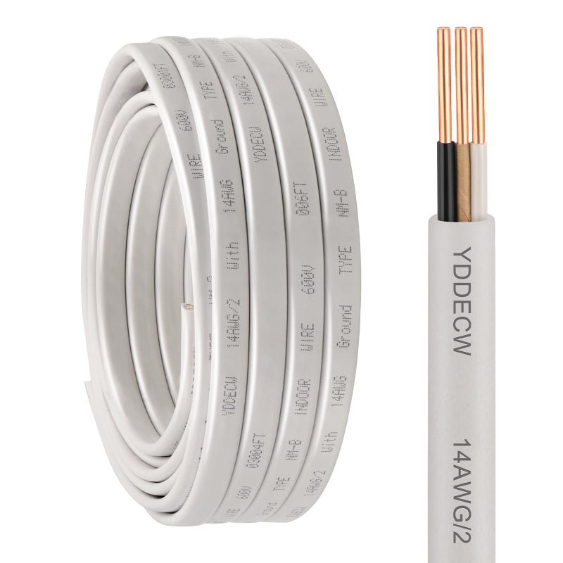 YDDECW 142 NMB Wire with Ground 25FT 14 Gauge NonMetallic Sheathed Cable Pure Copper 14 AWG 2 Conductor Residential Indoor Wire for Outlets Switches and Other Loads etc - Image 2
