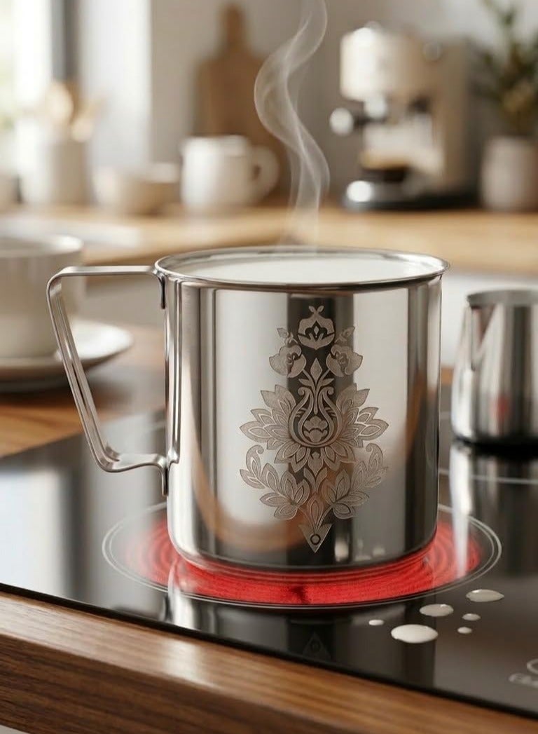Stainless Steel Milk Pot with Handle, Multi-Purpose Coffee and Milk Heating Cup for Electric Stove, Durable Heat Resistant (1000 Milliliters) - Image 1