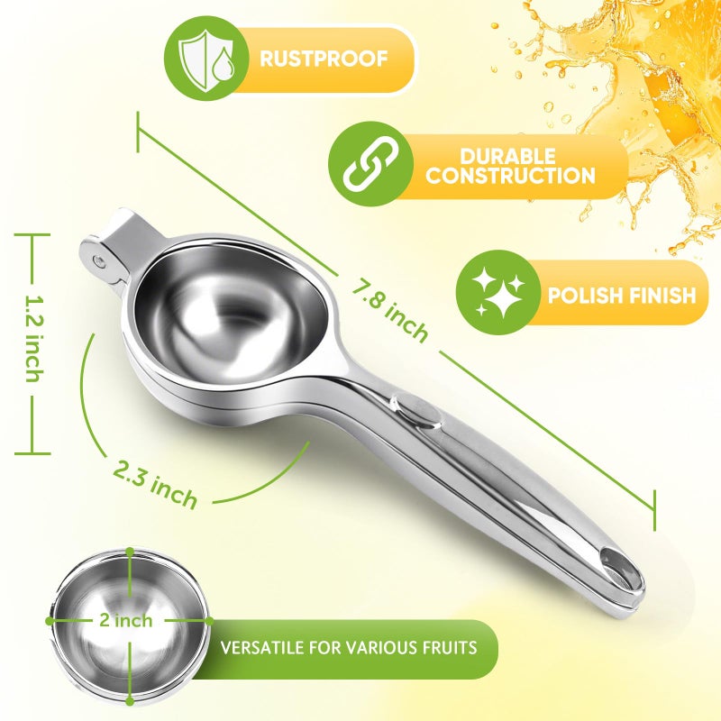 PUPTILY Lemon Squeezer Large, Lemon Squeezer Juicer Stainless Steel, Heavy Duty Manual Citrus Juicer Hand Press, Kitchen Tools Lime Squeezer Bar Tool, Easy to Clean Metal Lemon Hand Press - Image 2