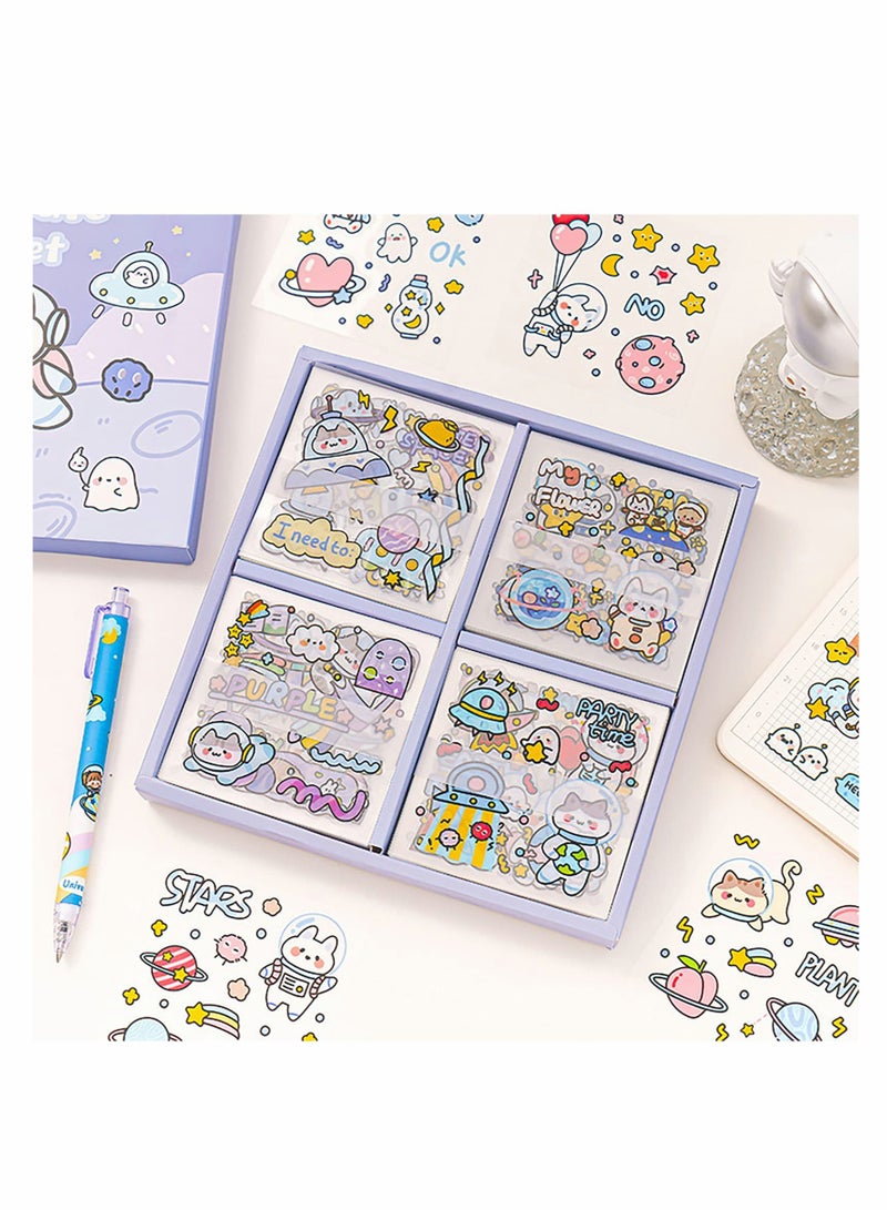 KASTWAVE Cartoon Outer Space Stickers Set, 100 Sheets PVC lovely Cartoon Planets Sticker Set for Scrapbook Laptop Dairy Decoration Bullet Journals, 4 Themes Cartoon Animals Stickers - Image 1