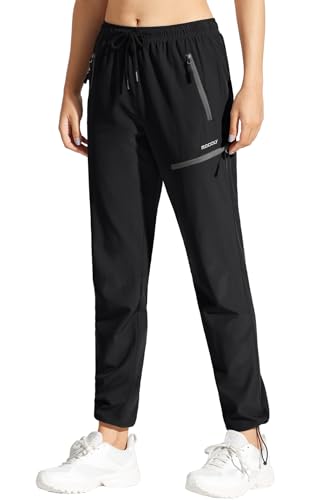 MOCOLY Women's Cargo Hiking Pants Elastic Waist Quick Dry Lightweight Outdoor Water Resistant Long Pants UPF 50+ Black M - Image 1