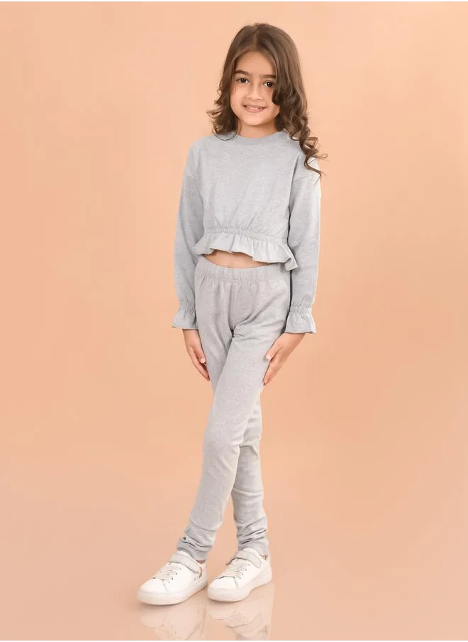 ليلك Frill Hem Crop Top & Leggings Set by Styli