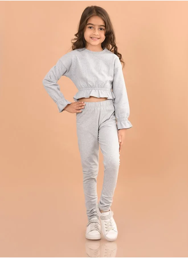 ليلك Frill Hem Crop Top & Leggings Set by Styli