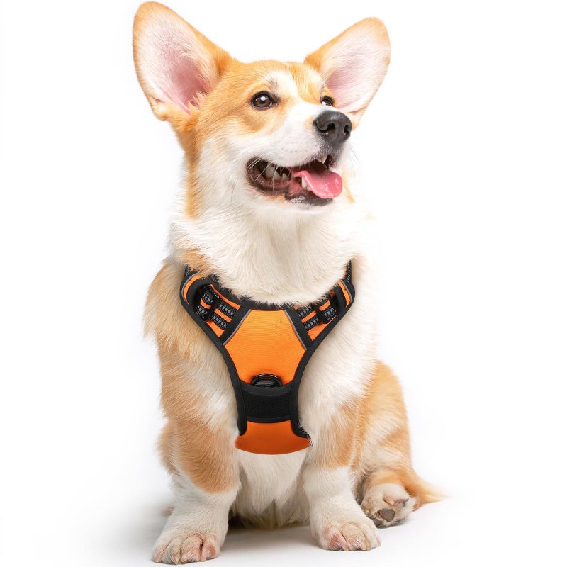 Eagloo Dog Harness Medium Sized Dog, No Pull Service Vest with Reflective Strips and Control Handle, Adjustable and Comfortable for Walking, No Choke Pet Harness with 2 Metal Rings, Orange, M - Image 1