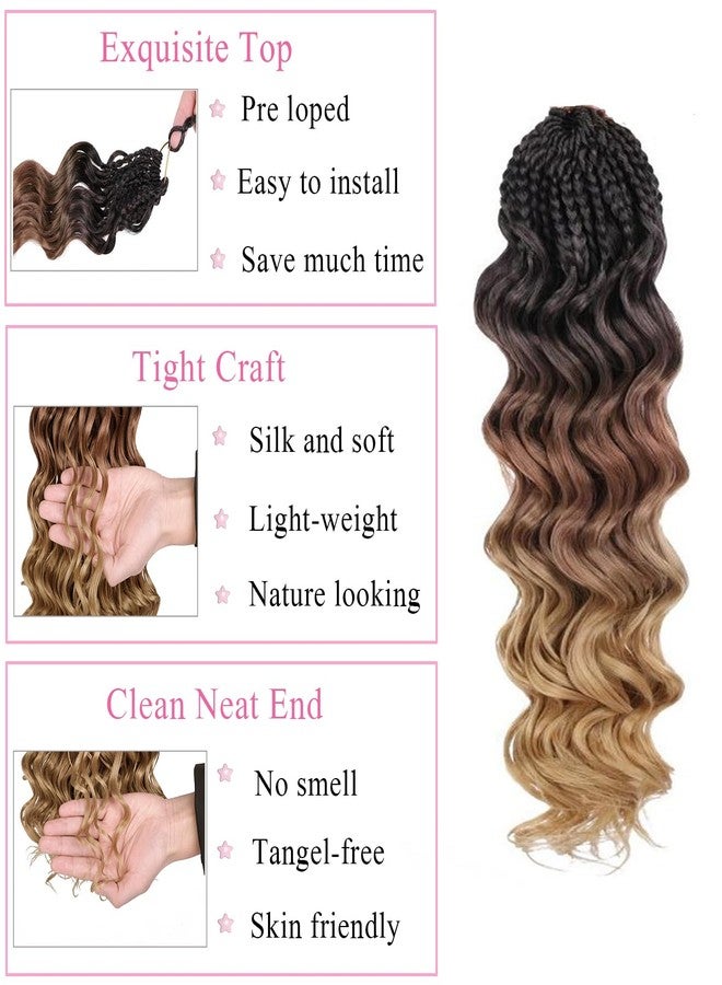 ZRQ 8 Packs Pre Looped Curly Crochet Hair 14 Inch Handmade Ombre Brown to Blonde Hair Goddess Crochet Braids Synthetic Boho Hair Extensions For Women 1B3027 - Image 4