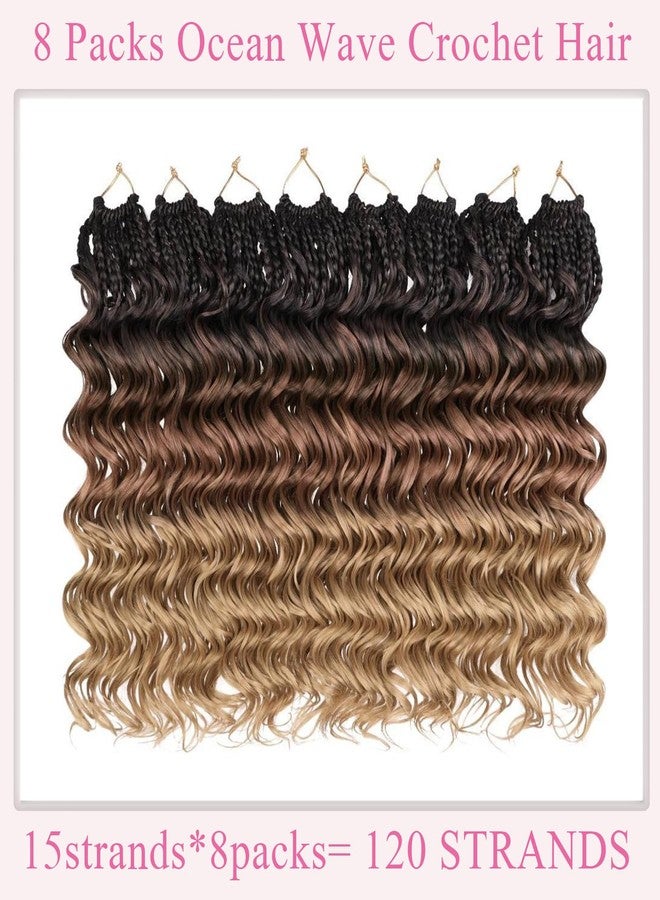 ZRQ 8 Packs Pre Looped Curly Crochet Hair 14 Inch Handmade Ombre Brown to Blonde Hair Goddess Crochet Braids Synthetic Boho Hair Extensions For Women 1B3027 - Image 2