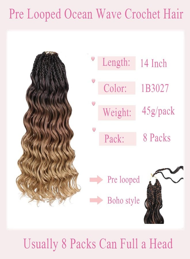 ZRQ 8 Packs Pre Looped Curly Crochet Hair 14 Inch Handmade Ombre Brown to Blonde Hair Goddess Crochet Braids Synthetic Boho Hair Extensions For Women 1B3027 - Image 3