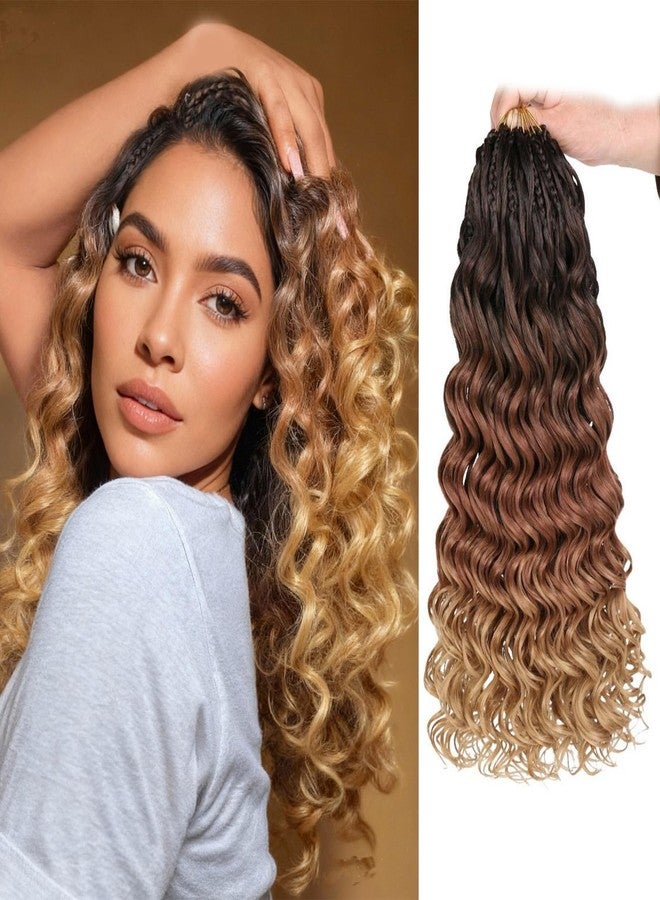 ZRQ 8 Packs Pre Looped Curly Crochet Hair 14 Inch Handmade Ombre Brown to Blonde Hair Goddess Crochet Braids Synthetic Boho Hair Extensions For Women 1B3027 - Image 1
