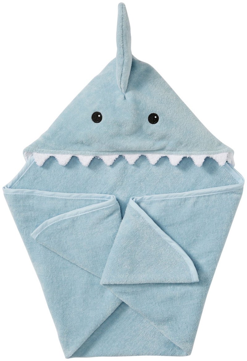 Baby Aspen Baby Shark 4-Piece Bath Set - Cotton Hooded Towel Bathrobe, Slippers & Bathing Mitt - Soft Beach Newborn Towels, Babies Bath Essentials, Newborn Baby Boy Gift, Shark-Themed Shower Gift - Image 2
