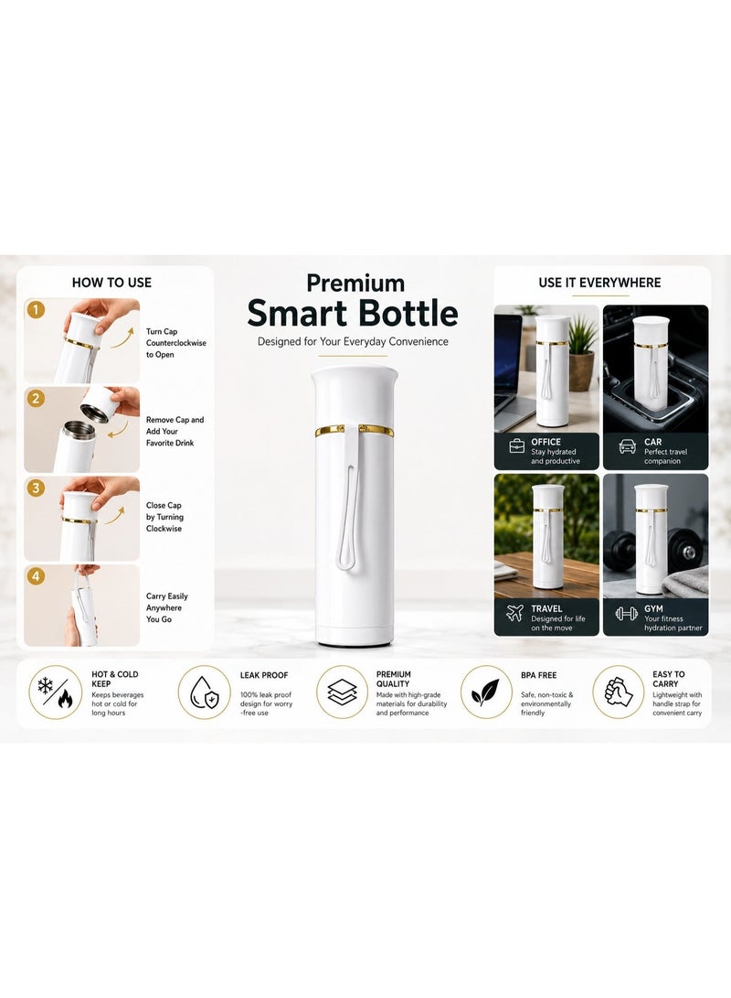 Trendiva White Vacuum Flask Bottle – Premium Insulated Water Bottle with Strap Handle | Hot & Cold Stainless Steel Travel Thermos for Office, School & Gym - Image 4