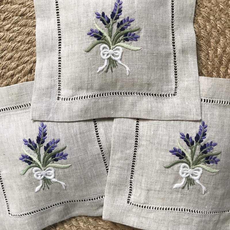 Minhcraft Hand Embroidered Lavender Sachet Bag Wheat Embroidery Natural Linen 6"x6", Set of 3 - Image 2
