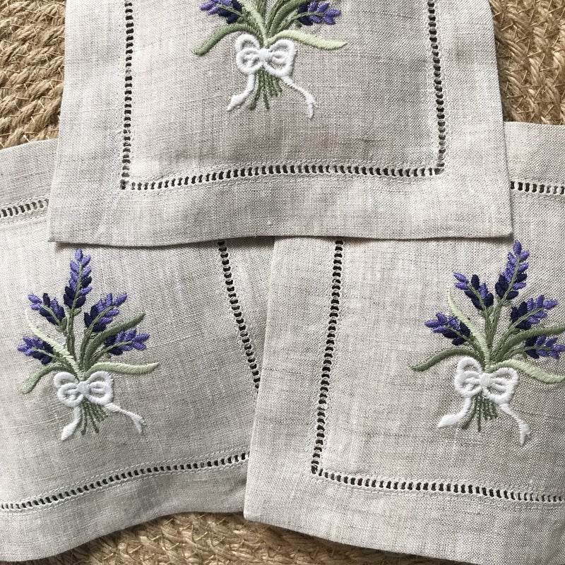 Minhcraft Hand Embroidered Lavender Sachet Bag Wheat Embroidery Natural Linen 6"x6", Set of 3 - Image 3