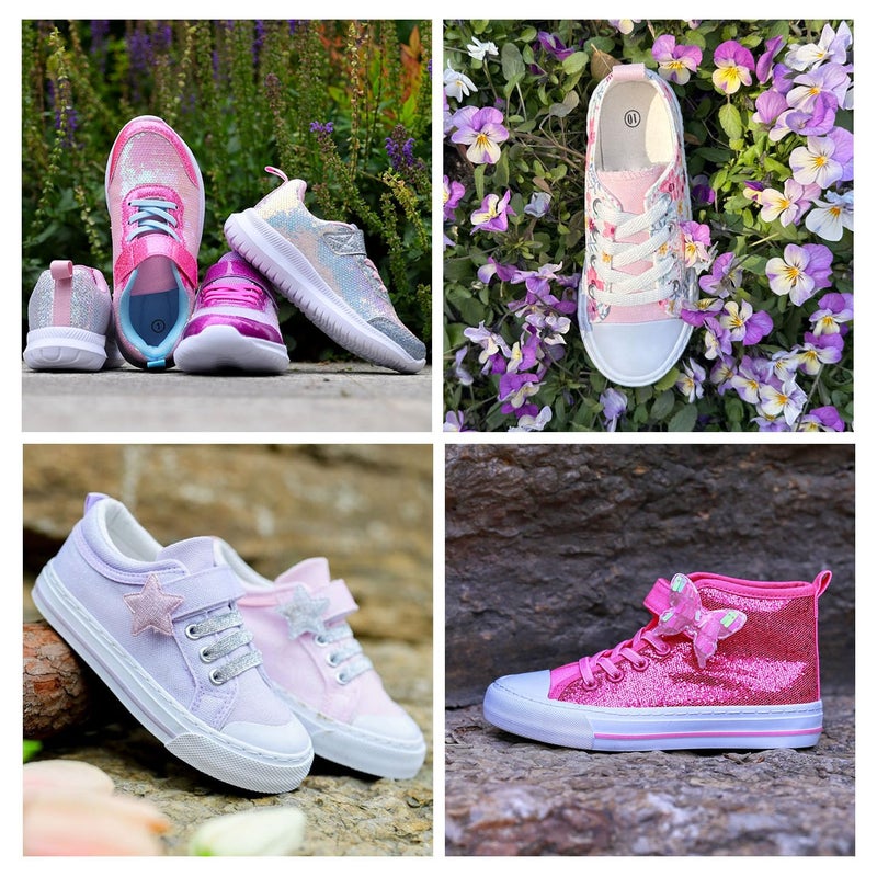 Toandon Little Girls Kids Sneakers Glitter Canvas Walking Shoes Sparkly High Top Child Lace Up Ribbon Lightweight flexiable Breathable School Party Non Slip Pink Size 1 - Image 3