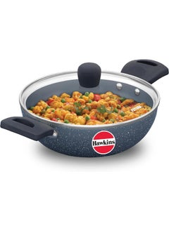 1.75 Liter Ceramic Nonstick Deep Kadhai Rubber Frying Pan With Glass Lid,Induction Compatible,Grey