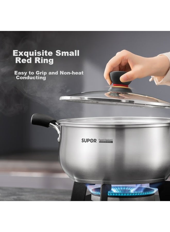 Supor, Little Red Circle 304 Stainless Steel Soup Pot Milk Pot Noodle Pot, 20cm, Universal Base St20h1 - Image 2