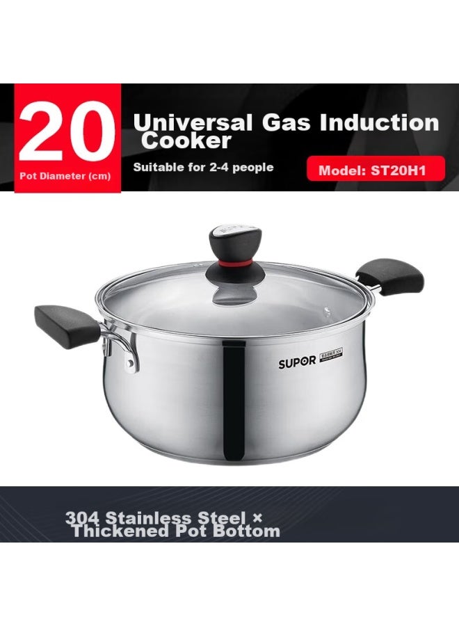 Supor, Little Red Circle 304 Stainless Steel Soup Pot Milk Pot Noodle Pot, 20cm, Universal Base St20h1 - Image 1