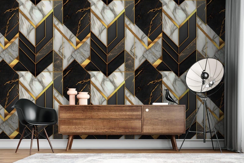 Nimbose® 3D Abstract Gold Geometric Modules Self-Adhesive Wallpapers, Waterproof Vinyl Stickers for Old Furniture, Wooden Doors, Wardrobe, Big Size 10 Meter Rolls (45x1000 cm) - Image 3