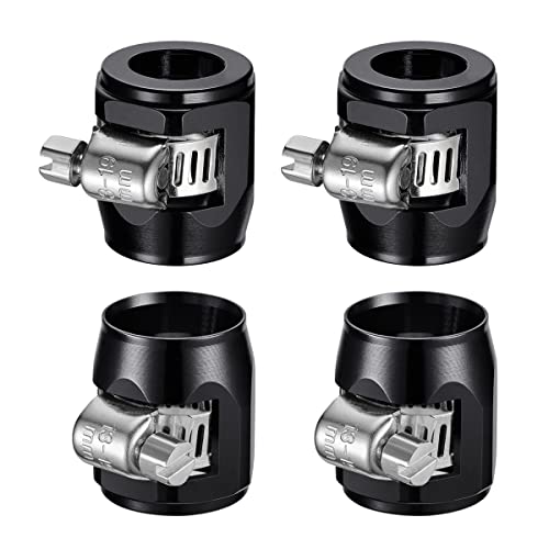 SYKRSS Flexible Rubber Clamps - 8an Hose Finisher Clamp with Screw Band, 4Pcs/Pack Black Aluminum Connectors, Great for Fuel Line, Diesel/Gas/Air/Water/Oil Hoses - Image 1