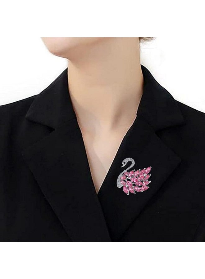 Mahi Sparkling Pink and White Crystals Swan-Shaped Brooch Clothing Accessories for Women (BP1101156RPin) - Image 2