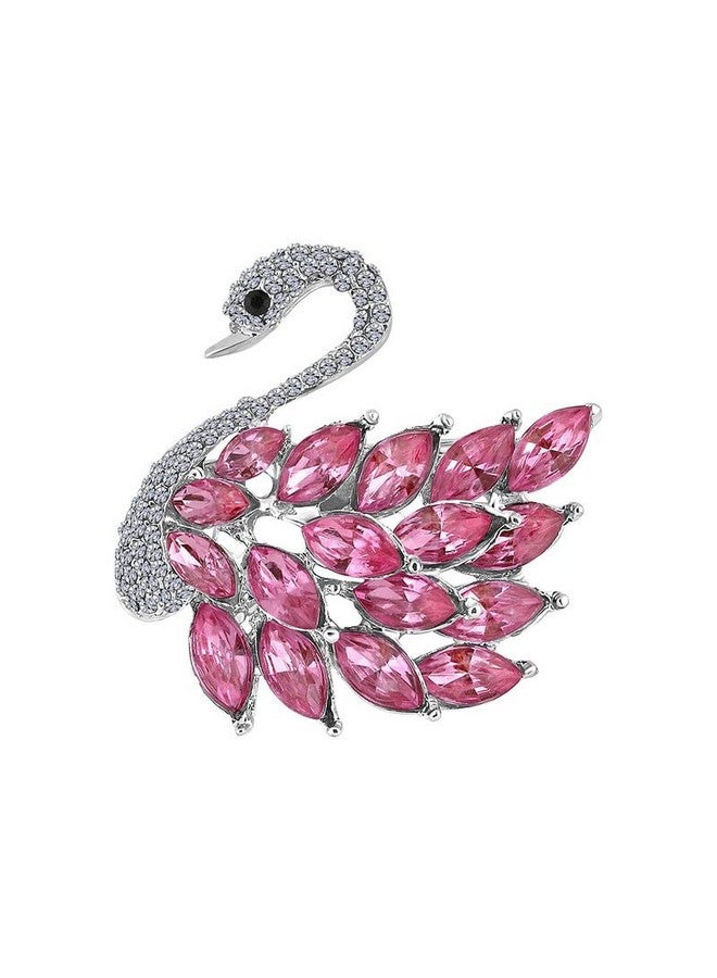 Mahi Sparkling Pink and White Crystals Swan-Shaped Brooch Clothing Accessories for Women (BP1101156RPin) - Image 1