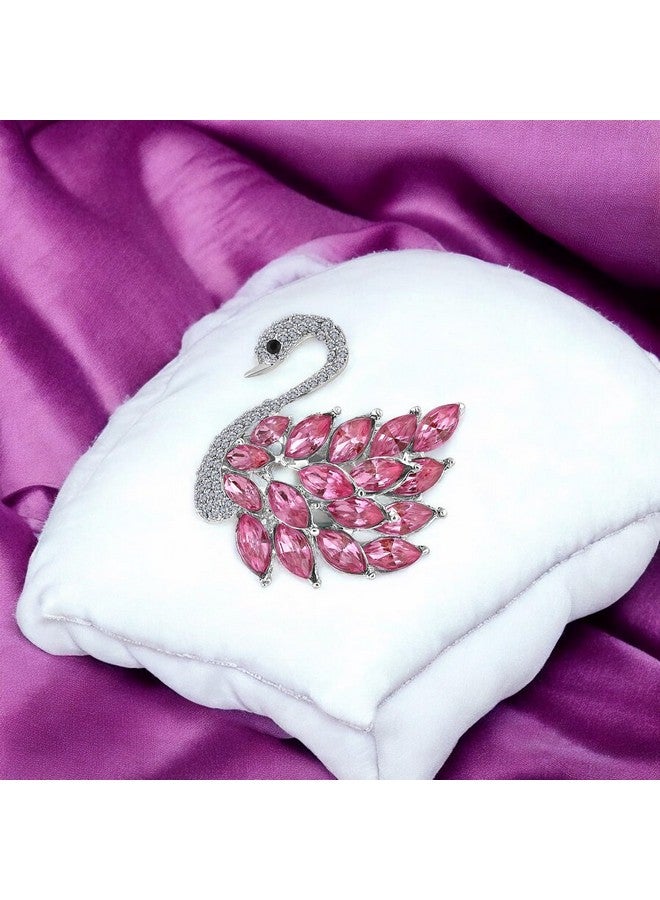 Mahi Sparkling Pink and White Crystals Swan-Shaped Brooch Clothing Accessories for Women (BP1101156RPin) - Image 3