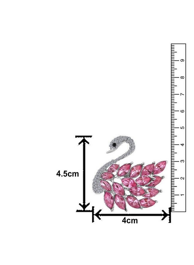 Mahi Sparkling Pink and White Crystals Swan-Shaped Brooch Clothing Accessories for Women (BP1101156RPin) - Image 5
