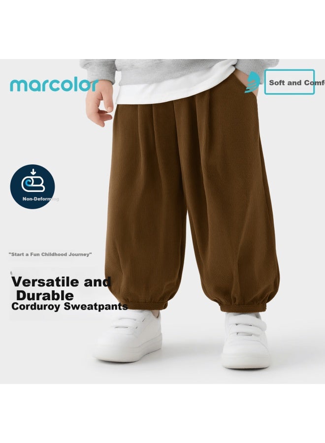 Marcolor بنطلون جوجر للأطفال من ماركولور قماش قطني سميك دافئ ناعم مريح رياضي غير رسمي باللون الأزرق الرمادي مقاس 130 - Image 1